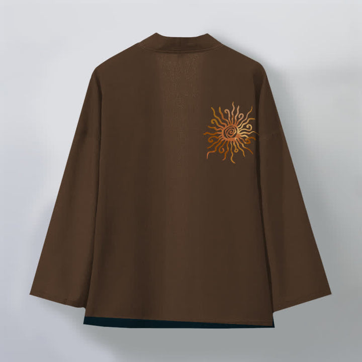 Buddha Stones Bawełniane kimono męskie z odkrytym przodem i złotym wzorem słonecznym - image 8