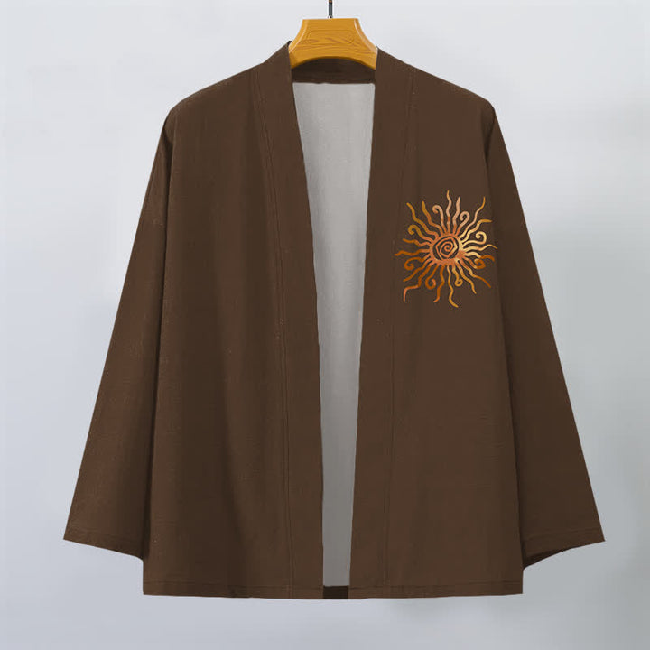 Buddha Stones Bawełniane kimono męskie z odkrytym przodem i złotym wzorem słonecznym - image 7