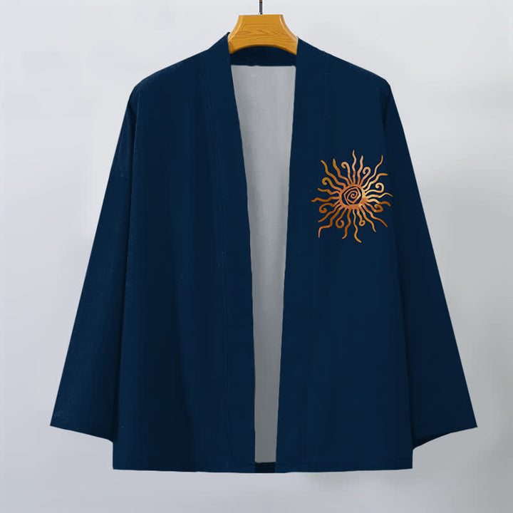 Buddha Stones Bawełniane kimono męskie z odkrytym przodem i złotym wzorem słonecznym - image 10