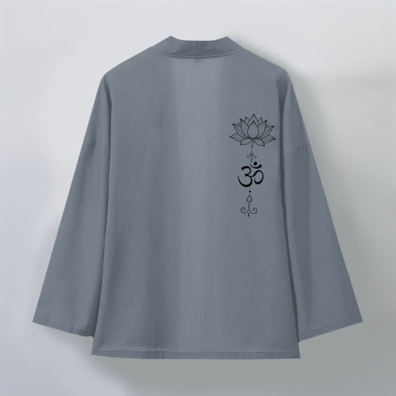 Buddha Stones Bawełniane kimono męskie z odkrytym przodem i wzorem lotosu Zen - image 2