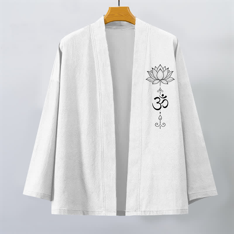 Buddha Stones Bawełniane kimono męskie z odkrytym przodem i wzorem lotosu Zen - image 10