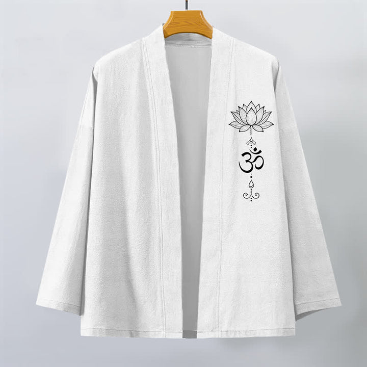 Buddha Stones Bawełniane kimono męskie z odkrytym przodem i wzorem lotosu Zen - image 10