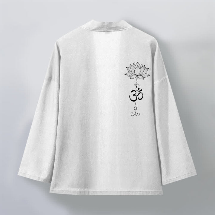 Buddha Stones Bawełniane kimono męskie z odkrytym przodem i wzorem lotosu Zen - image 11