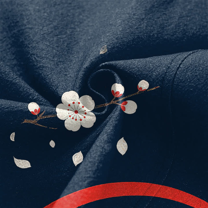 Buddha Stones Męskie kimono z bawełny Twin Koi Sakura Waves z otwartym przodem - image 5