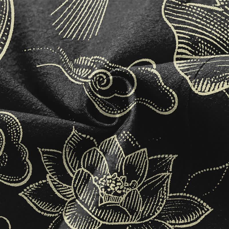 Buddha Stones Męskie kimono z bawełny z odkrytym przodem i wzorem w chmury lotosu - image 5