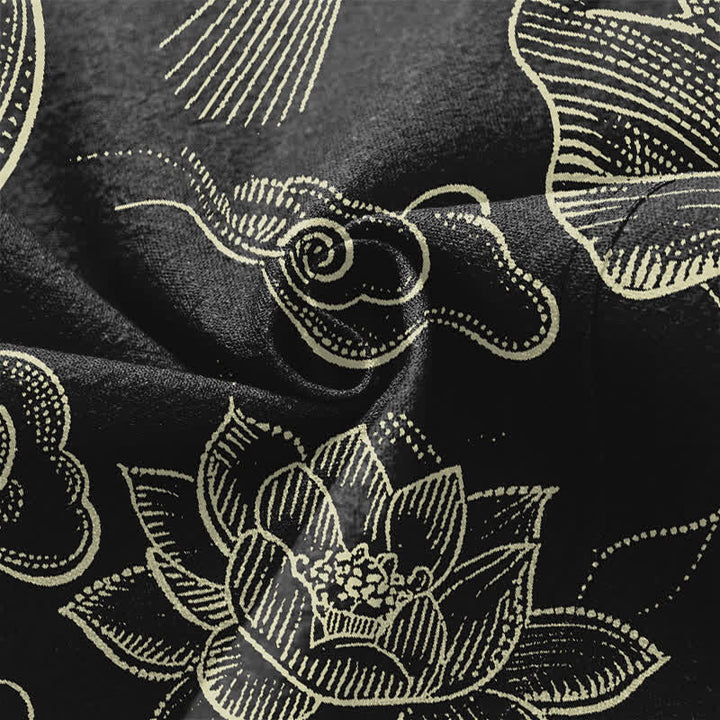 Buddha Stones Męskie kimono z bawełny z odkrytym przodem i wzorem w chmury lotosu - image 5