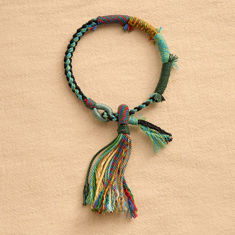 Buddha Stones Bransoletka z regulowanymi frędzlami w stylu retro boho z bawełnianej liny - image 10