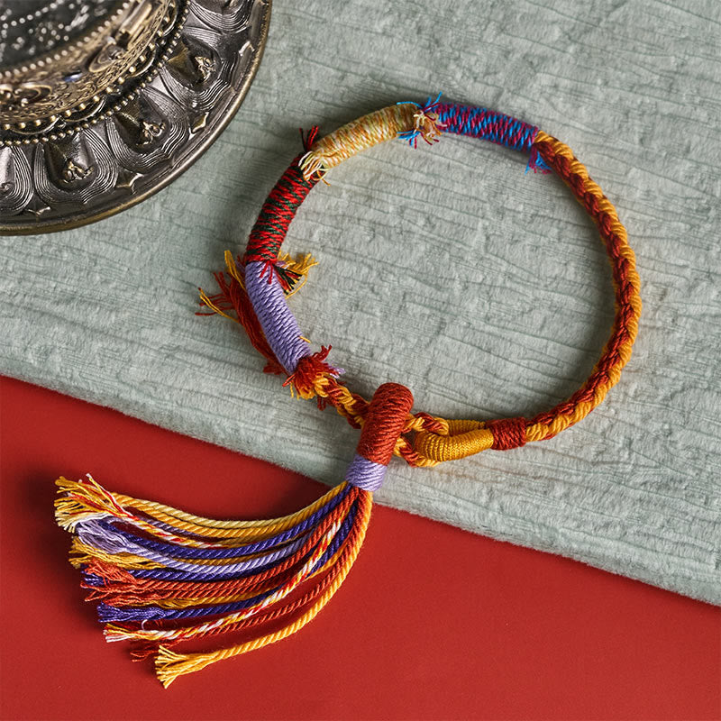 Buddha Stones Bransoletka z regulowanymi frędzlami w stylu retro boho z bawełnianej liny - image 3