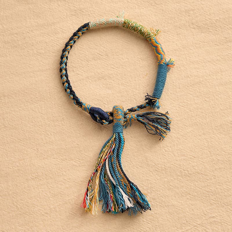 Buddha Stones Bransoletka z regulowanymi frędzlami w stylu retro boho z bawełnianej liny - image 16