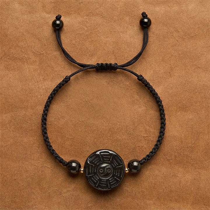 Buddha Stones Bransoletka z czerwonego sznurka i czarnego obsydianu z okrągłym bagua - Czarny sznurek (obwód nadgarstka: 15–17 cm) - Około 22 × 9 mm - image 8