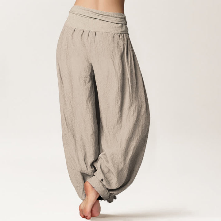 Buddha Stones Spodnie damskie typu harem z elastycznej talii, z motywem lotosu w kolorze różowym i czystej bawełny - image 13