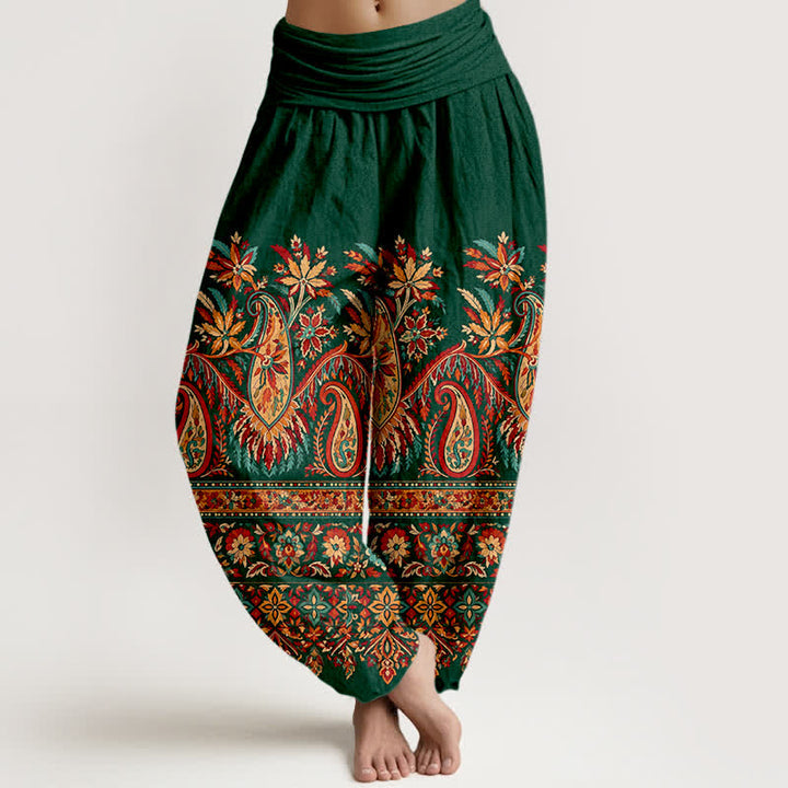 Buddha Stones Bawełniane spodnie haremki damskie z elastyczną talią i wzorem paisley bloom - ForestGreen - US16, UK/AU20, EU48 (3XL) - image 5