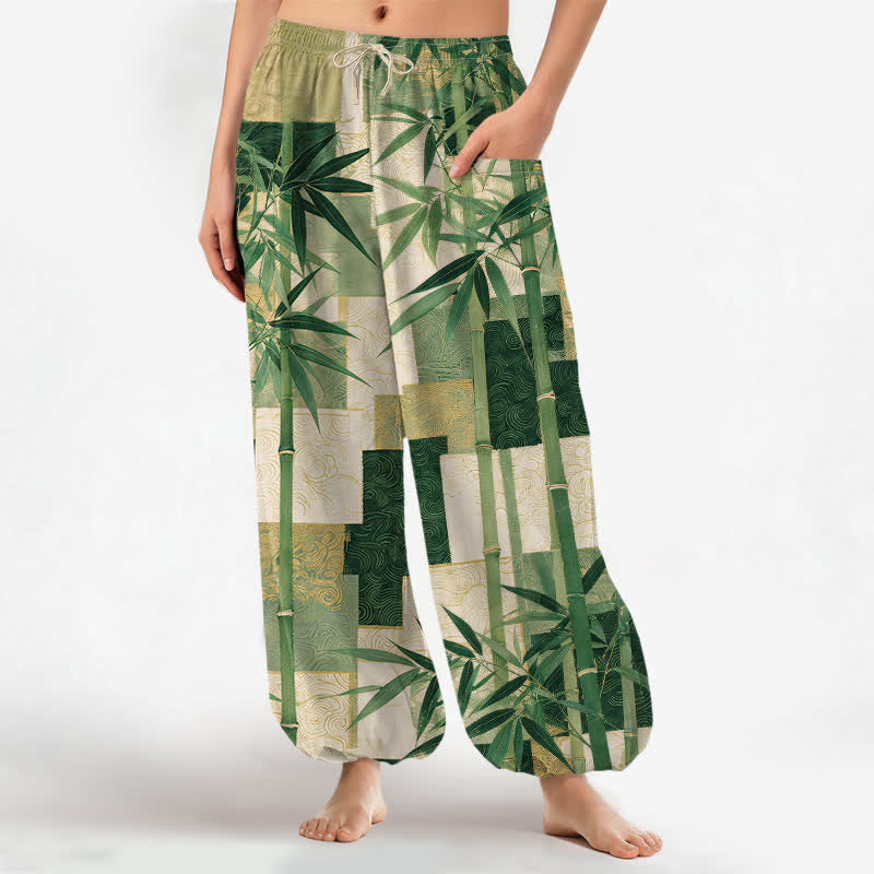 Buddha Stones Spodnie damskie haremowe z bawełny Bamboo Grove z elastycznym pasem i kieszeniami bocznymi - ForestGreen - US16, UK/AU20, EU48 (3XL) - image 0