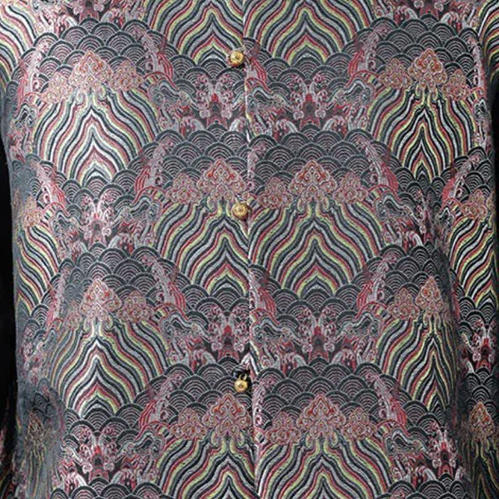 Buddha Stones Męska kamizelka w stylu jesiennym z eleganckim kołnierzykiem typu stójka i kwiatowym wzorem w fale morskie - image 7