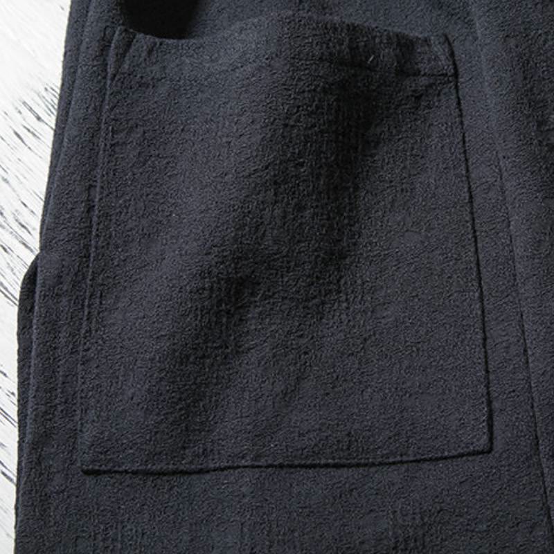 Buddha Stones Jesienno-zimowe, minimalistyczne, sznurowane, bawełniane, męskie kimono ze ściągaczem i dekoltem w serek - image 4