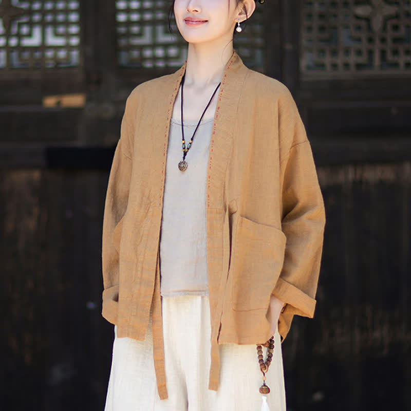 Buddha Stones Wiosenno-letnie, swobodne, minimalistyczne, solidne kimono damskie z ramii z kieszeniami - image 15