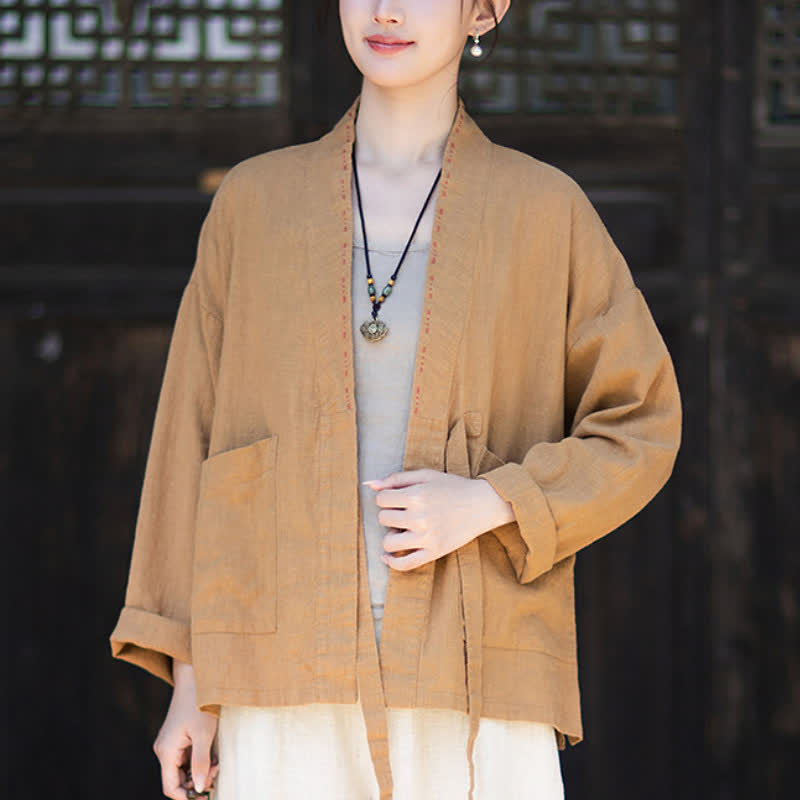 Buddha Stones Wiosenno-letnie, swobodne, minimalistyczne, solidne kimono damskie z ramii z kieszeniami - image 12