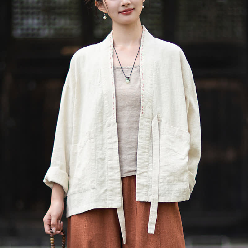 Buddha Stones Wiosenno-letnie, swobodne, minimalistyczne, solidne kimono damskie z ramii z kieszeniami - image 10