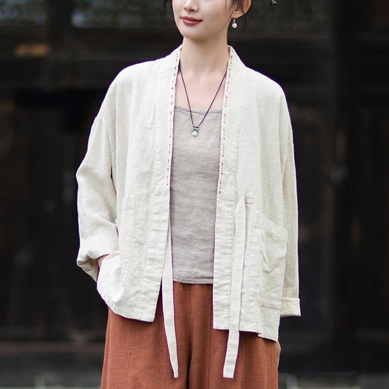 Buddha Stones Wiosenno-letnie, swobodne, minimalistyczne, solidne kimono damskie z ramii z kieszeniami - image 9