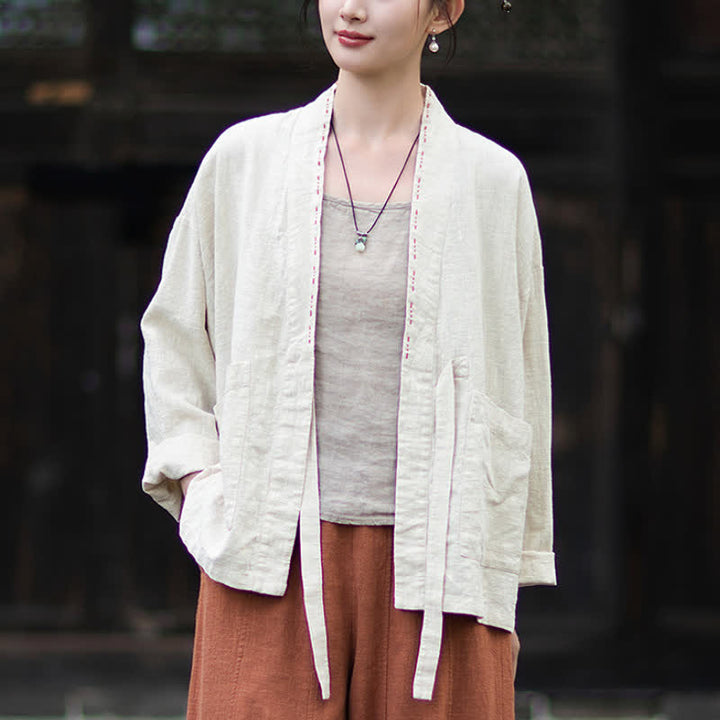 Buddha Stones Wiosenno-letnie, swobodne, minimalistyczne, solidne kimono damskie z ramii z kieszeniami - image 9
