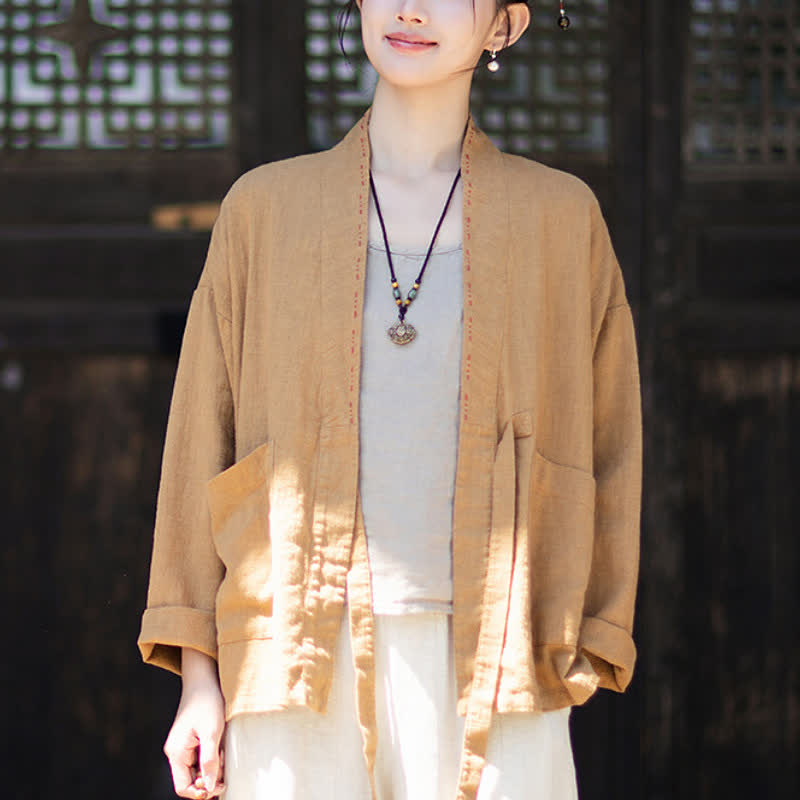 Buddha Stones Wiosenno-letnie, swobodne, minimalistyczne, solidne kimono damskie z ramii z kieszeniami - image 16