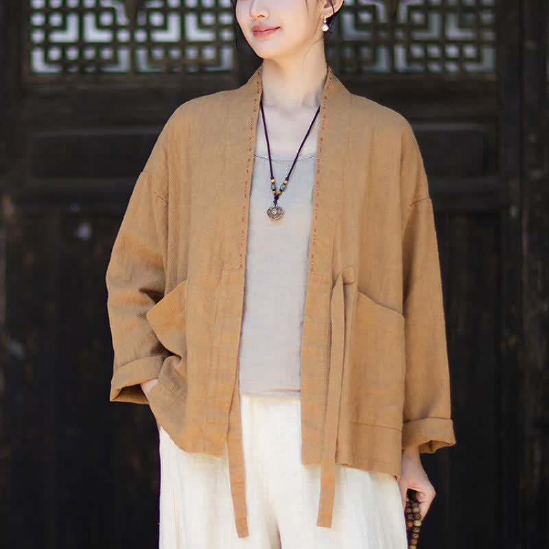 Buddha Stones Wiosenno-letnie, swobodne, minimalistyczne, solidne kimono damskie z ramii z kieszeniami - image 11