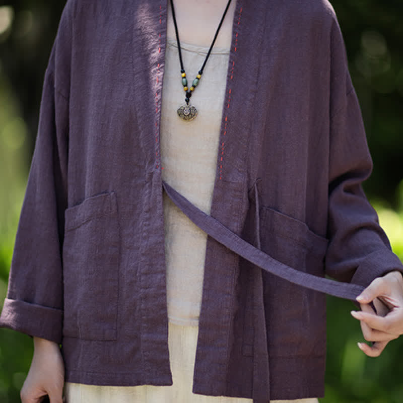 Buddha Stones Wiosenno-letnie, swobodne, minimalistyczne, solidne kimono damskie z ramii z kieszeniami - image 6