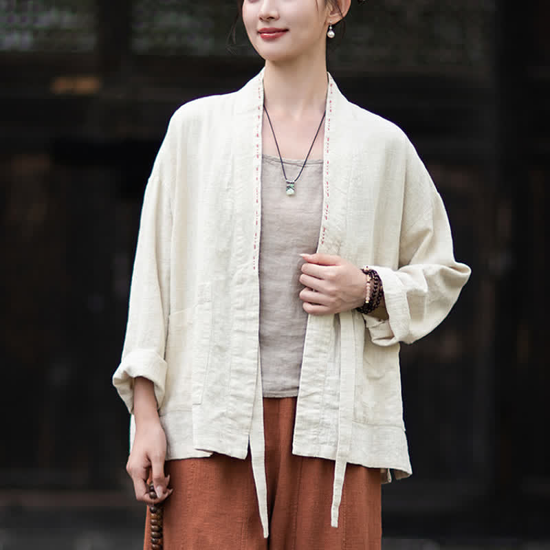Buddha Stones Wiosenno-letnie, swobodne, minimalistyczne, solidne kimono damskie z ramii z kieszeniami - image 8