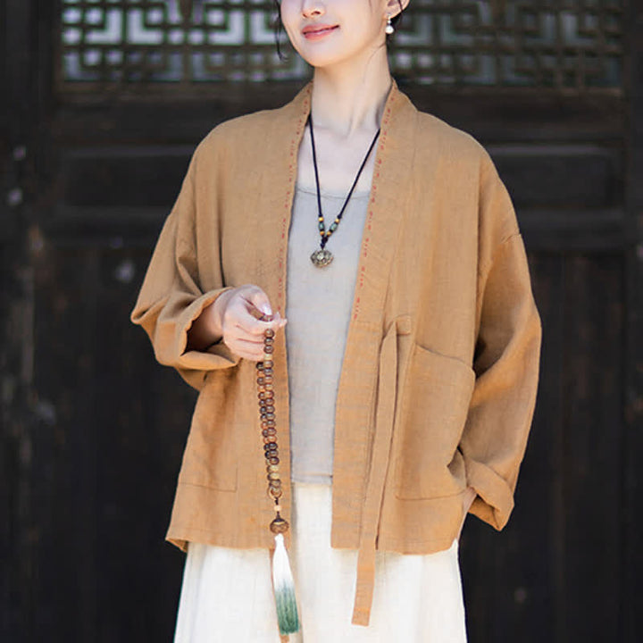Buddha Stones Wiosenno-letnie, swobodne, minimalistyczne, solidne kimono damskie z ramii z kieszeniami - image 14