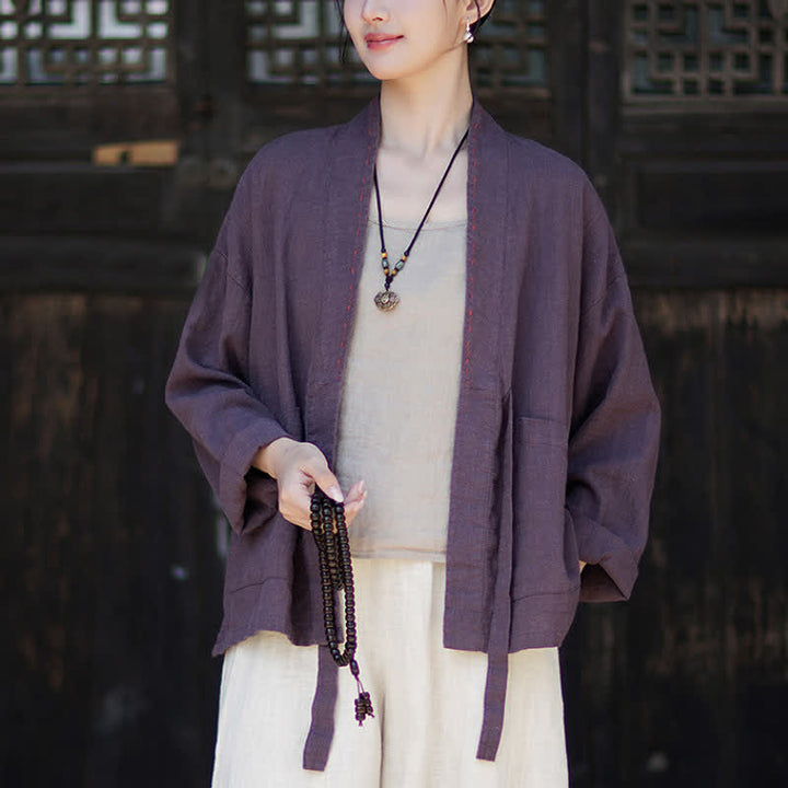 Buddha Stones Wiosenno-letnie, swobodne, minimalistyczne, solidne kimono damskie z ramii z kieszeniami - image 2