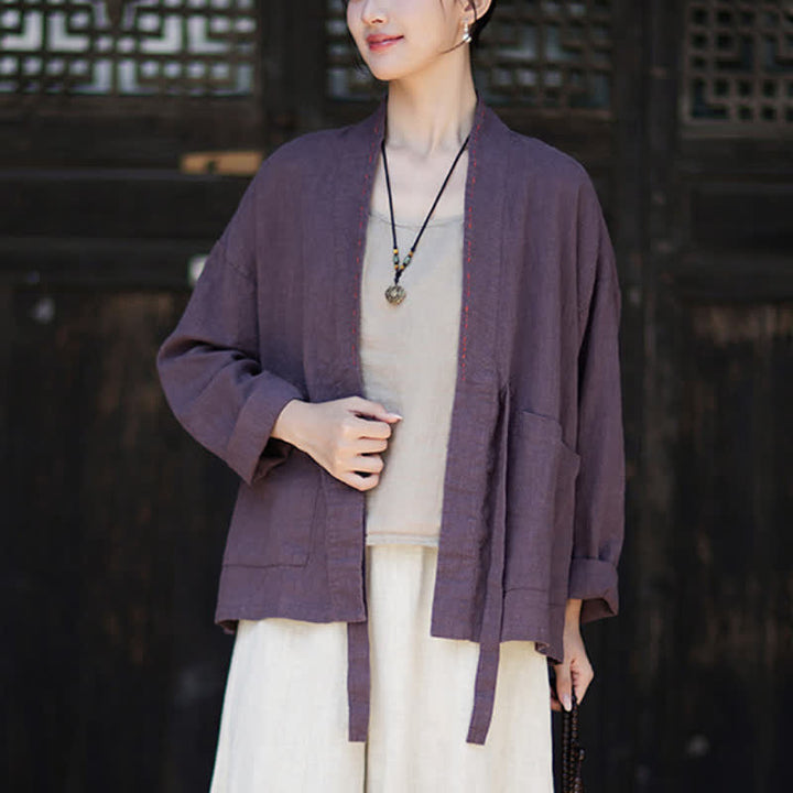 Buddha Stones Wiosenno-letnie, swobodne, minimalistyczne, solidne kimono damskie z ramii z kieszeniami - image 1