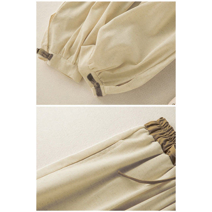 Spodnie haremowe damskie Buddha Stones Plain Cotton Drawstring z kieszeniami - image 2