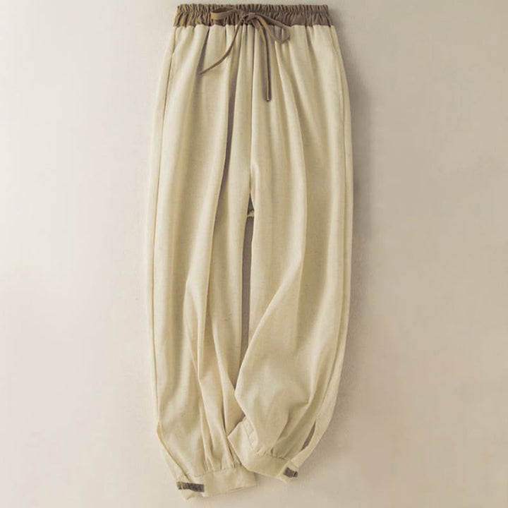 Spodnie haremowe damskie Buddha Stones Plain Cotton Drawstring z kieszeniami - Beżowy - US16, UK/AU20, EU48 (3XL) - image 0
