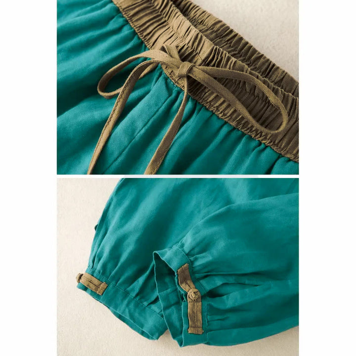Spodnie haremowe damskie Buddha Stones Plain Cotton Drawstring z kieszeniami - image 14