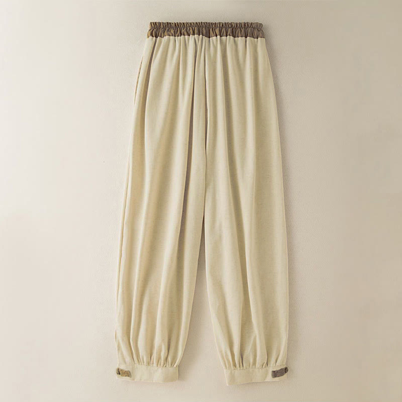 Spodnie haremowe damskie Buddha Stones Plain Cotton Drawstring z kieszeniami - image 1