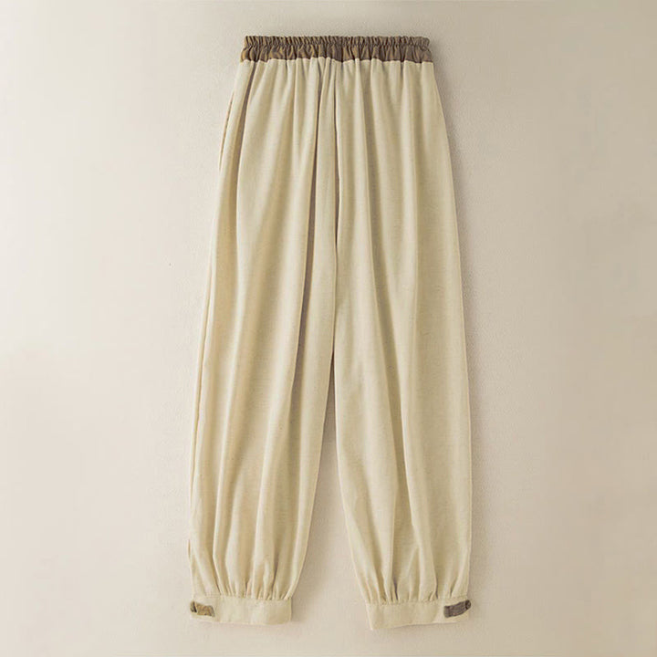 Spodnie haremowe damskie Buddha Stones Plain Cotton Drawstring z kieszeniami - image 1