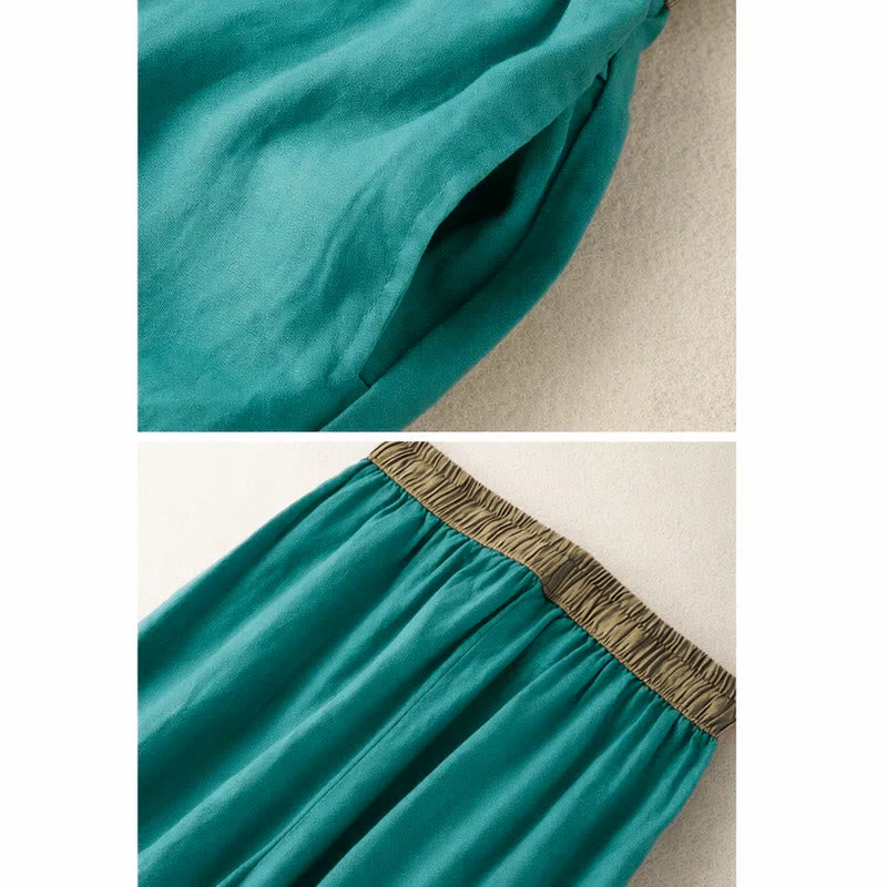 Spodnie haremowe damskie Buddha Stones Plain Cotton Drawstring z kieszeniami - image 17