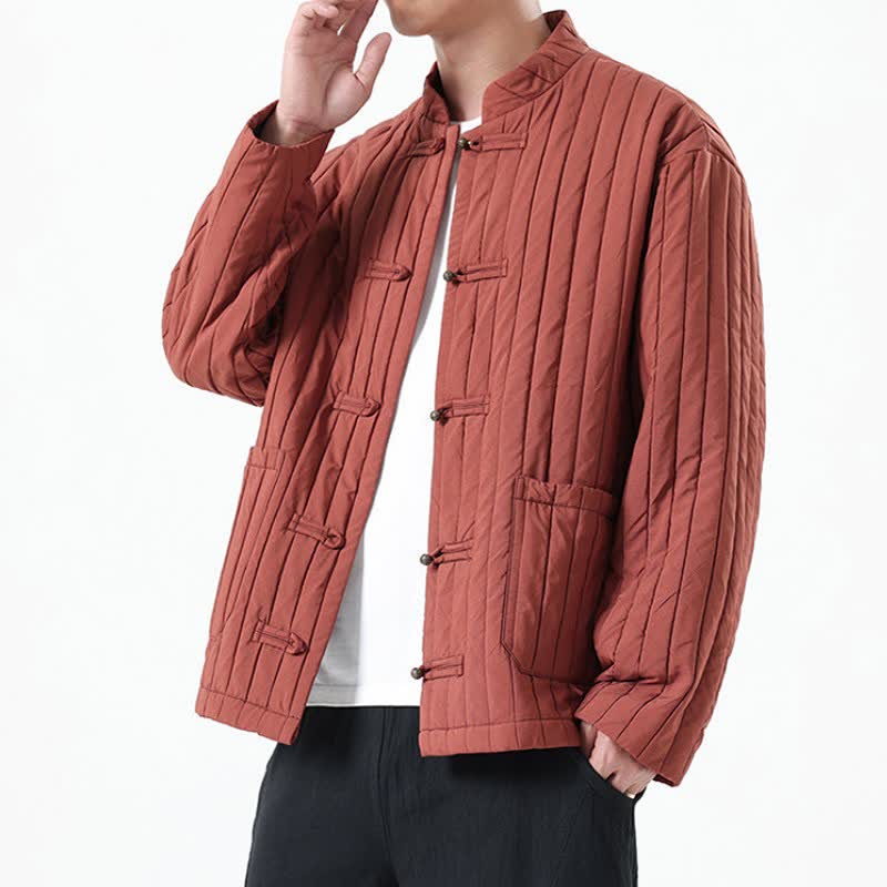 Buddha Stones Jesienno-zimowa, swobodna męska kurtka w stylu Tang z guzikami żabki i kieszeniami - image 20