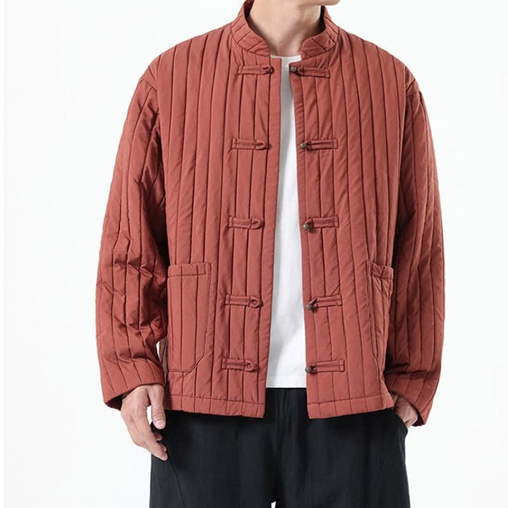 Buddha Stones Jesienno-zimowa, swobodna męska kurtka w stylu Tang z guzikami żabki i kieszeniami - IndianRed - US/UK/AU46， EU56 (5XL) - image 16