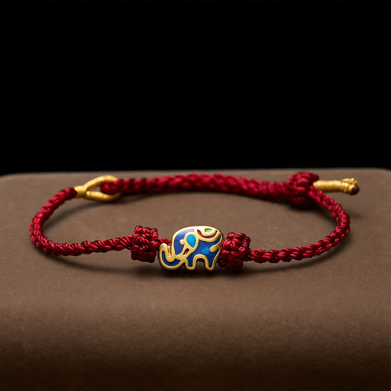 Buddha Stones Bransoletka z tkanego czerwonego sznurka ze słoniem i mądrością - image 2