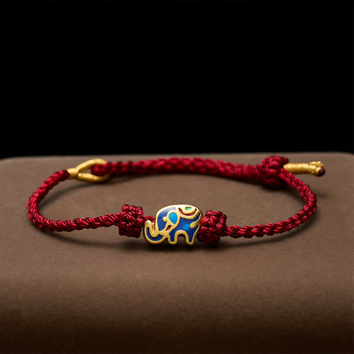 Buddha Stones Bransoletka z tkanego czerwonego sznurka ze słoniem i mądrością - image 2
