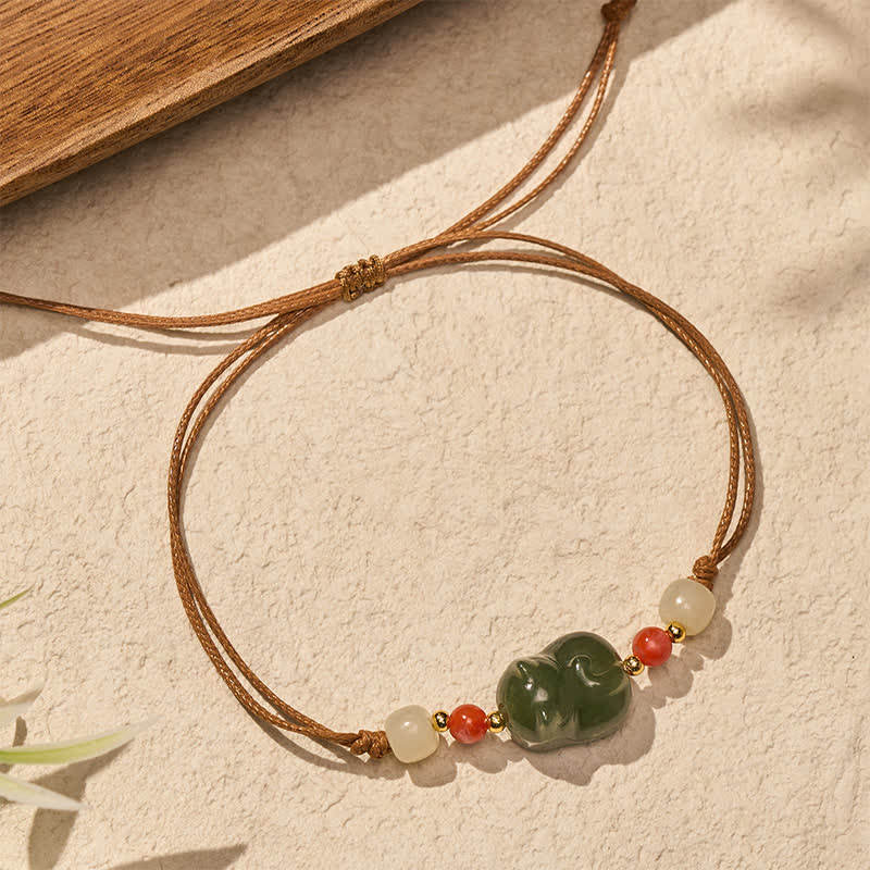 Buddha Stones Naturalna bransoletka z jadeitu hetyjskiego z kotem, tkana ręcznie, zapewniająca obfitość - Jadeit (Szczęście ♥ Harmonia) - image 0