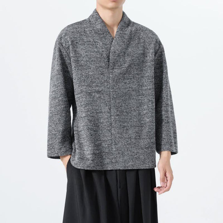 Buddha Stones Jesienno-zimowe, minimalistyczne, casualowe, męskie koszulki z długim rękawem i dekoltem w serek - Szary - US/UK/AU46， EU56 (5XL) - image 6