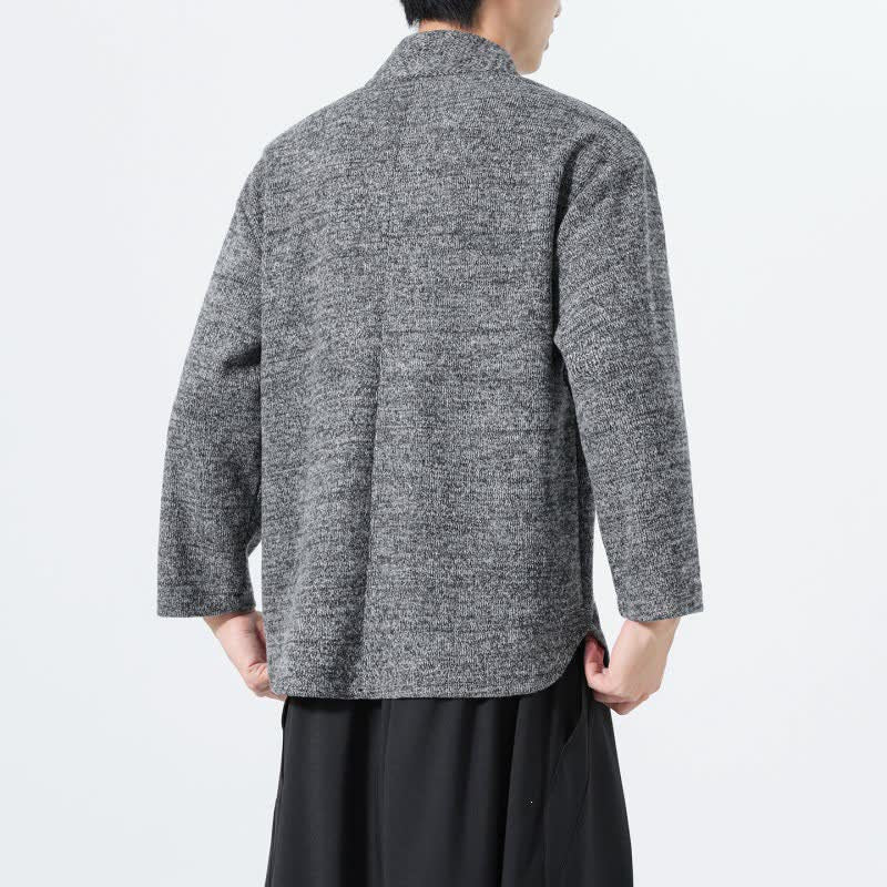 Buddha Stones Jesienno-zimowe, minimalistyczne, casualowe, męskie koszulki z długim rękawem i dekoltem w serek - image 10