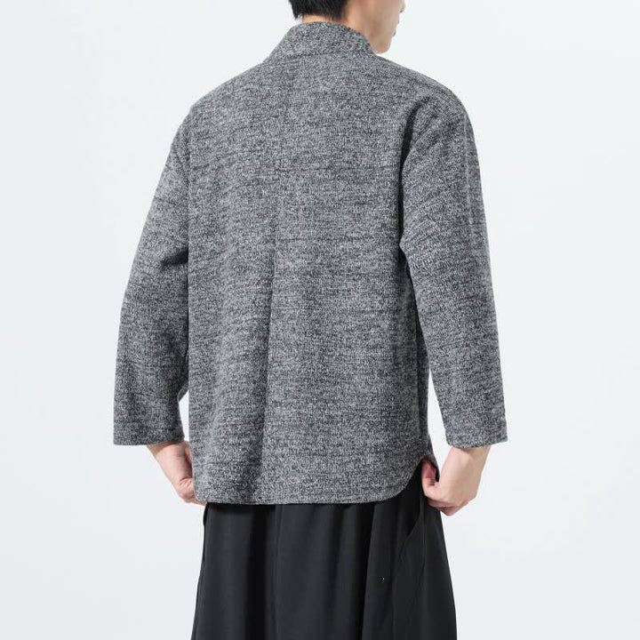Buddha Stones Jesienno-zimowe, minimalistyczne, casualowe, męskie koszulki z długim rękawem i dekoltem w serek - image 10