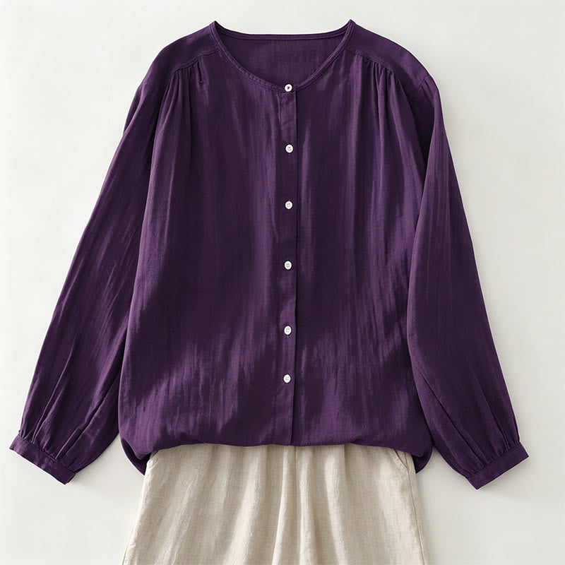 Buddha Stones Koszule damskie z długim rękawem, wiosenno-jesienne, zapinane na guziki, w jednolitym kolorze - RebeccaPurple - US12, UK/AU16, EU44 (2XL) - image 0
