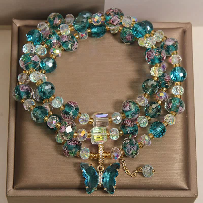 Buddha Stones Bransoletka Liuli Glass Bead Butterfly Transformation Triple Wrap - image 1