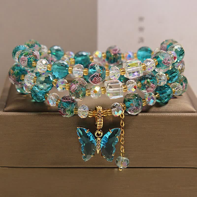 Buddha Stones Bransoletka Liuli Glass Bead Butterfly Transformation Triple Wrap - Motyl (Transformacja ♥ Miłość) - image 0