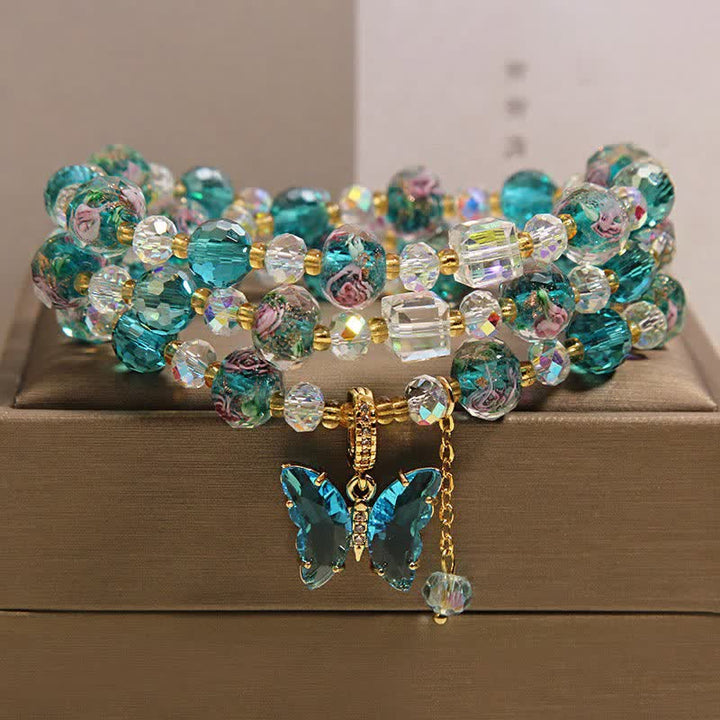 Buddha Stones Bransoletka Liuli Glass Bead Butterfly Transformation Triple Wrap - Motyl (Transformacja ♥ Miłość) - image 0