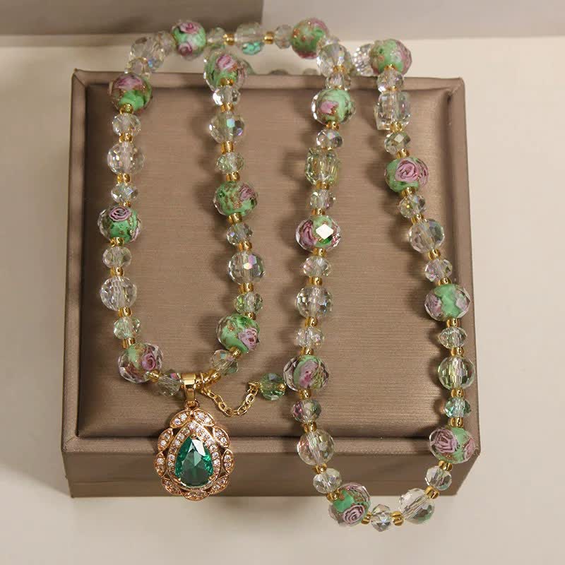 Buddha Stones Bransoletka energetyczna Golden Liuli Glass Rose Garden Teardrop Triple Wrap - image 4